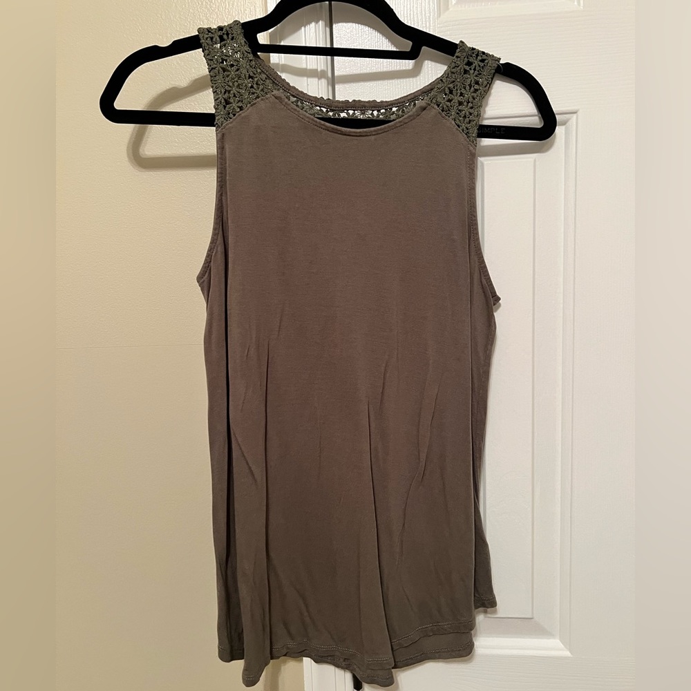 Old Navy Olive Green Tank with Lace Detail, Size Small